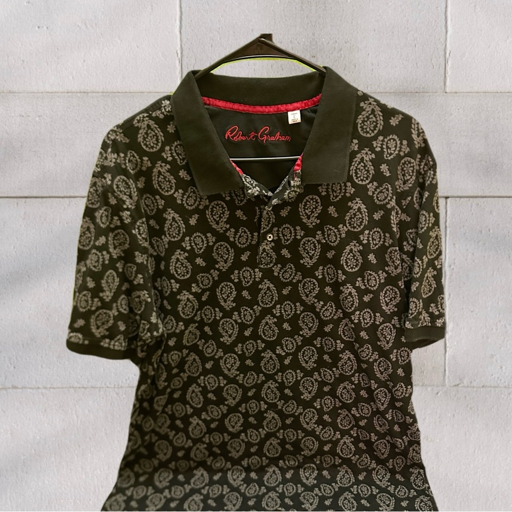Robert Graham Black Polo with Red Accents L